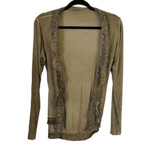 Suzy Mix Boho Cardigan Womens M Olive Freen Lace Detail Lightweight Flowy Italy